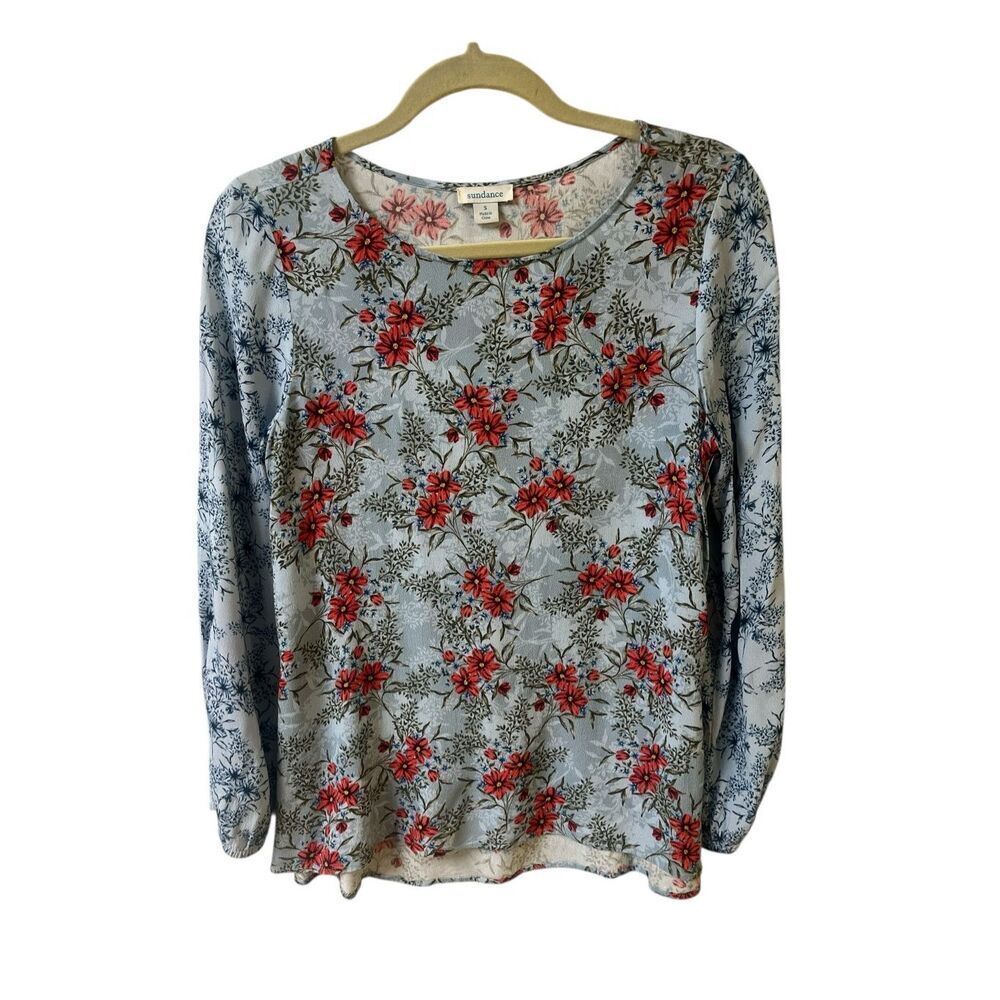 Sundance pullover top floral print with contrast sleeves sz Small